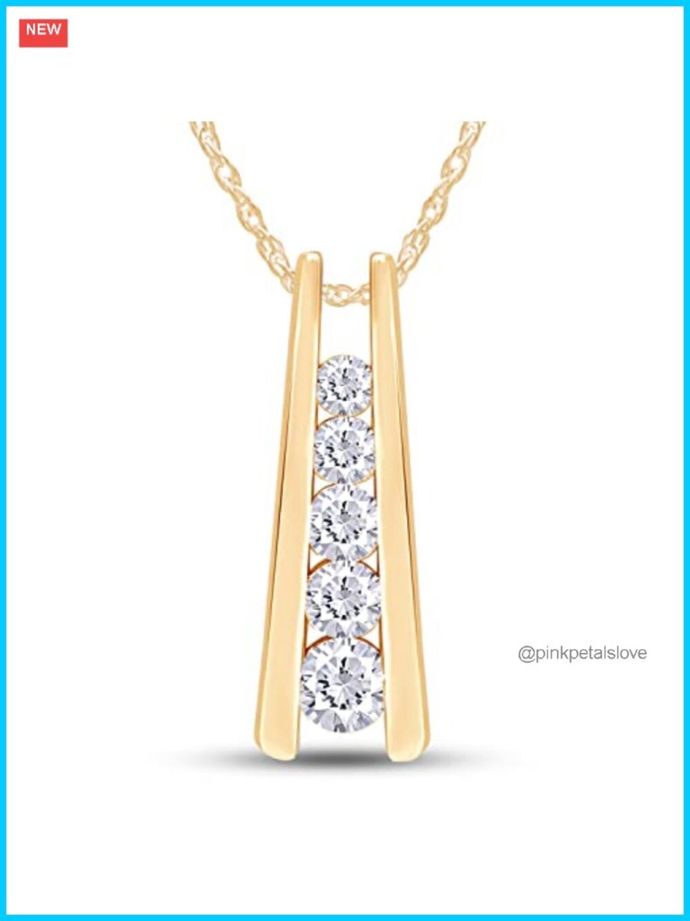 Five Stone Journey Bar Pendant Necklace 14k Yellow Gold Plated Sterling Silver
